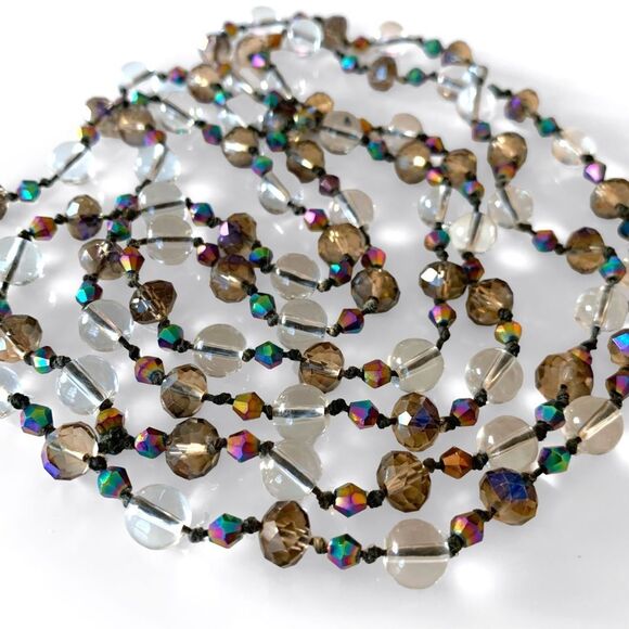 Vintage Aurora Borealis Crystal Hand Knotted Necklace - Picture 2 of 5
